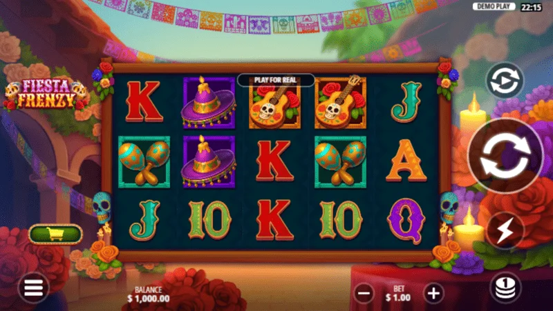 Fiesta Frenzy - game screen with reels and Mexican iconography